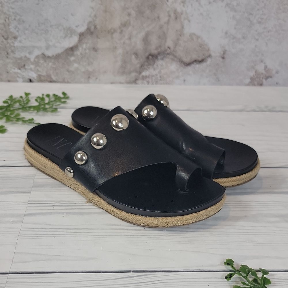INC International Concepts Gila Black Sandals with Ball Stud Accents Womens Size